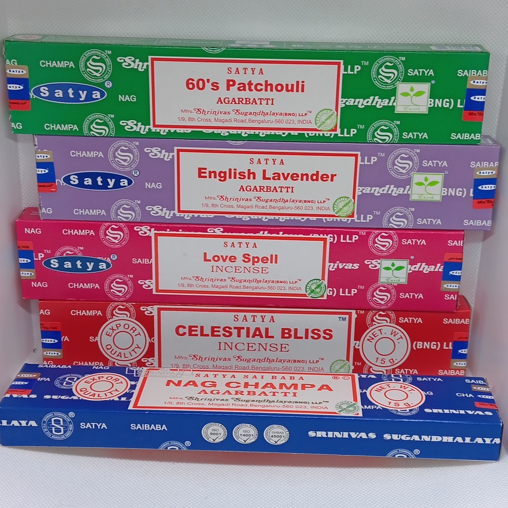 60's patchouli, English Lavender, Love Spell, Celestial Bliss,& Nag Champa stick